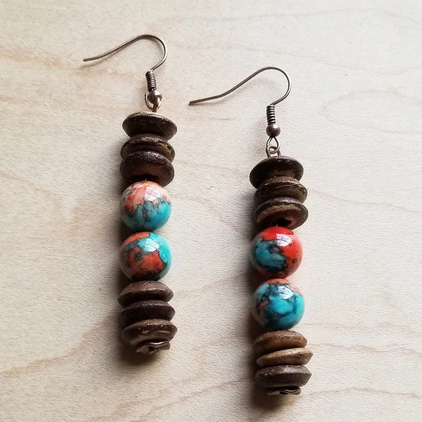 Multi-Colored Turquoise and Wood Earrings - Crazy Like a Daisy Boutique #