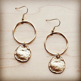 Matte Gold Hoop Earrings with Coin Dangle - Crazy Like a Daisy Boutique #