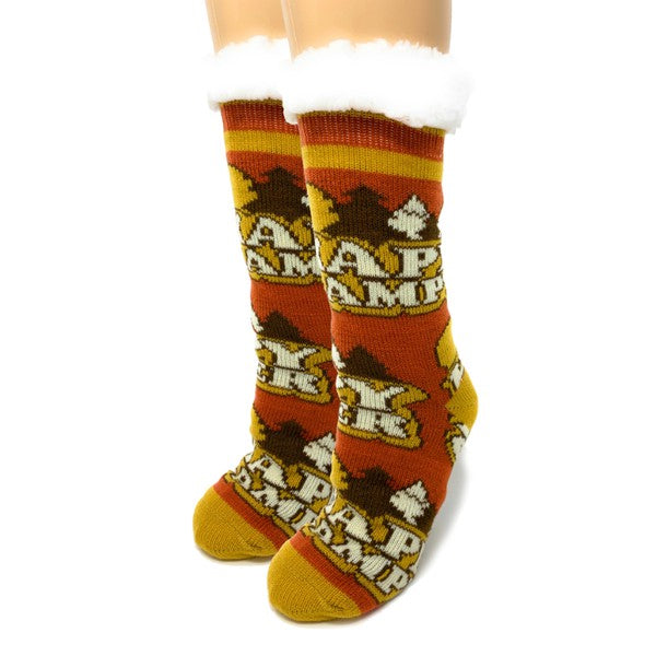 Happy Camper - Women's House Sherpa Slipper Socks - Crazy Like a Daisy Boutique #