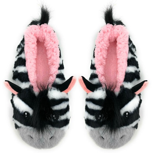 ZZ Zebra - Women's Fluffy Animal House Slippers - Crazy Like a Daisy Boutique #