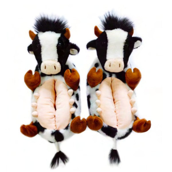 Howdy Cow - Women's Funny Animal Fuzzy Slippers - Crazy Like a Daisy Boutique #