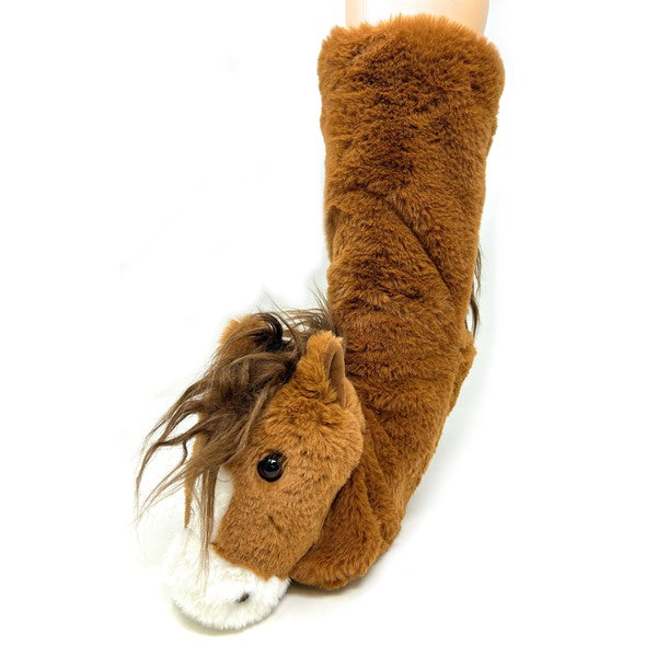 Horse Play - Women's Plush Animal Slipper Socks - Crazy Like a Daisy Boutique #