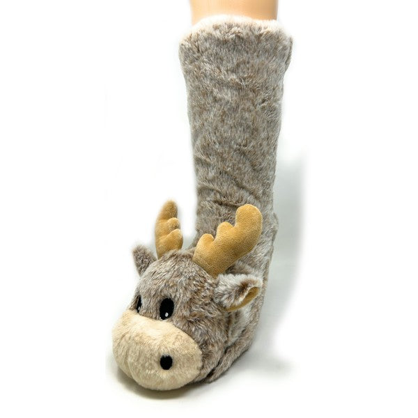 Moose Up - Women's Plush Animal Slipper Socks - Crazy Like a Daisy Boutique #