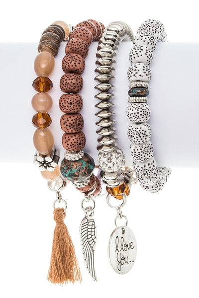 LOVE Mix Charm And Beads Layered Bracelet Set