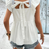 Embroidered Square Neck Cap Sleeve Blouse - Crazy Like a Daisy Boutique #
