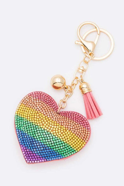 Rainbow Heart Rhinestone Pillow Key Chain - Crazy Like a Daisy Boutique #