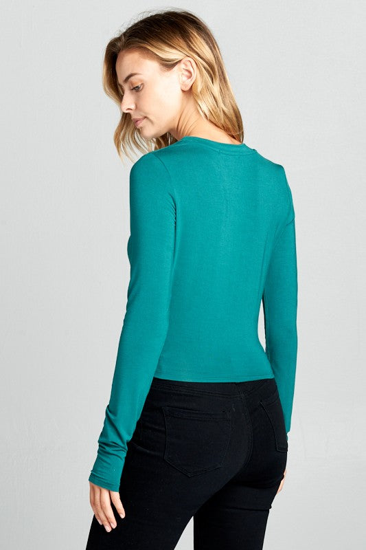 round neck long sleeve knit crop top