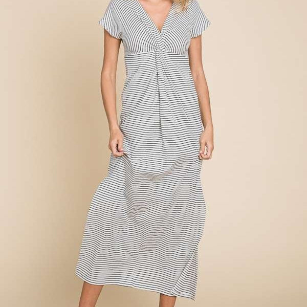 Culture Code Full Size Striped Twisted Detail Dress