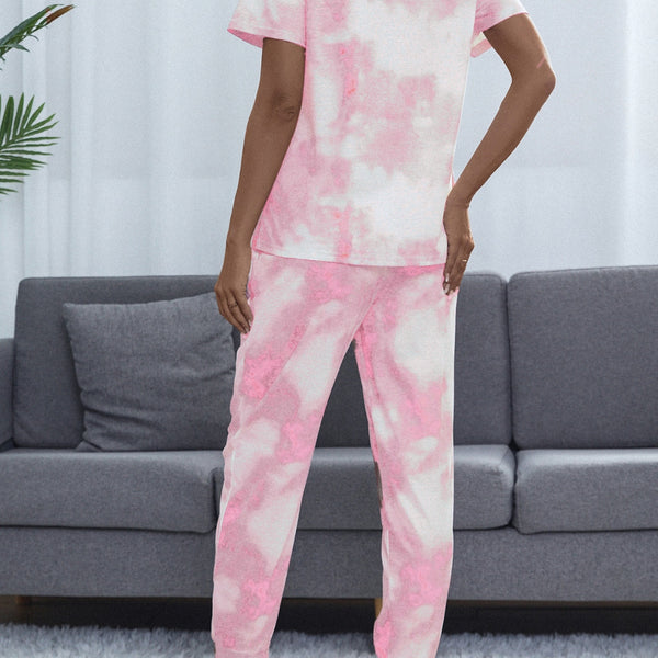 Tie-Dye Round Neck Short Sleeve Top and Pants