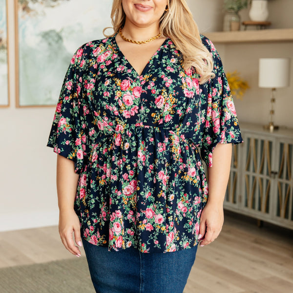 Dreamer Top in Navy and Pink Vintage Bouquet