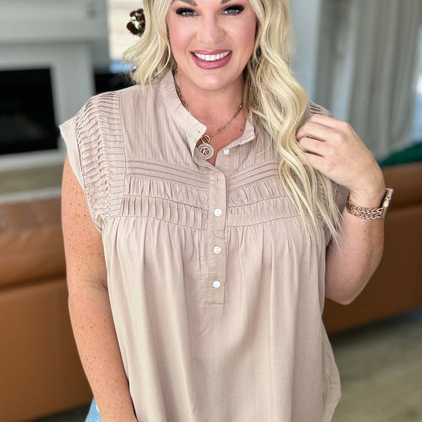 Pleat Detail Button Up Blouse in Taupe