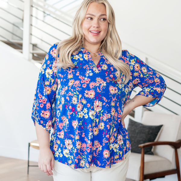 Lizzy Top in Royal and Blush Floral