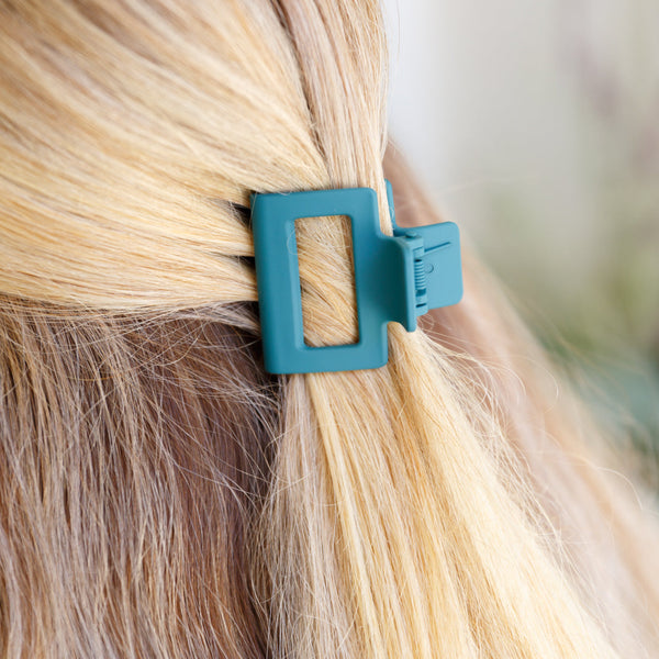 Small Square Claw Clip in Matte Teal