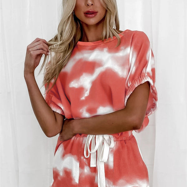 Tie-Dye Round Neck Top and Shorts Set