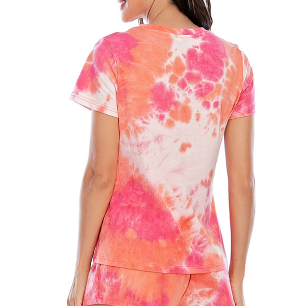 Tie-Dye Round Neck Short Sleeve Top and Shorts Lounge Set - Crazy Like a Daisy Boutique #