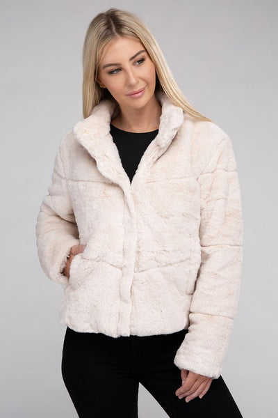 Fluffy Zip-Up Sweater Jacket - Crazy Like a Daisy Boutique #