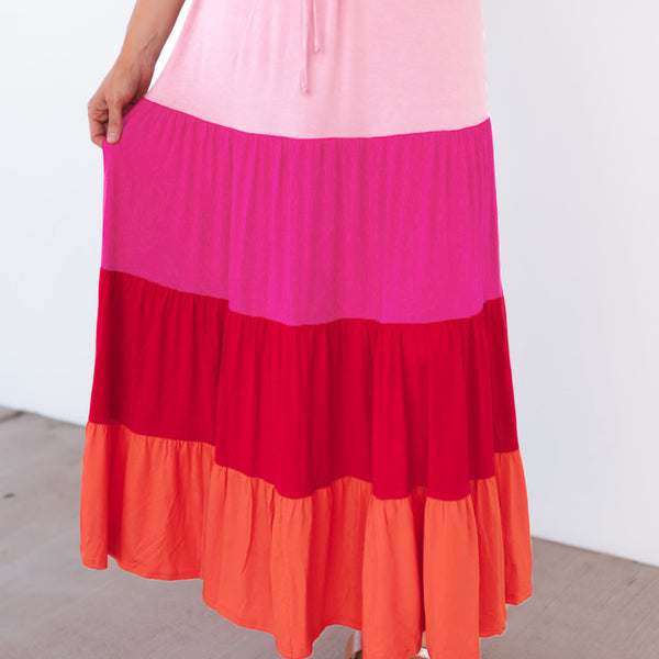 Color Block Tiered Maxi Skirt