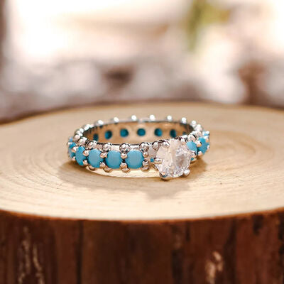 Inlaid Artificial Turquoise Zircon 925 Sterling Silver Ring - Crazy Like a Daisy Boutique #