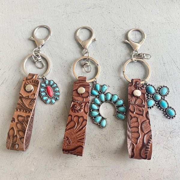 Turquoise Genuine Leather Key Chain - Crazy Like a Daisy Boutique