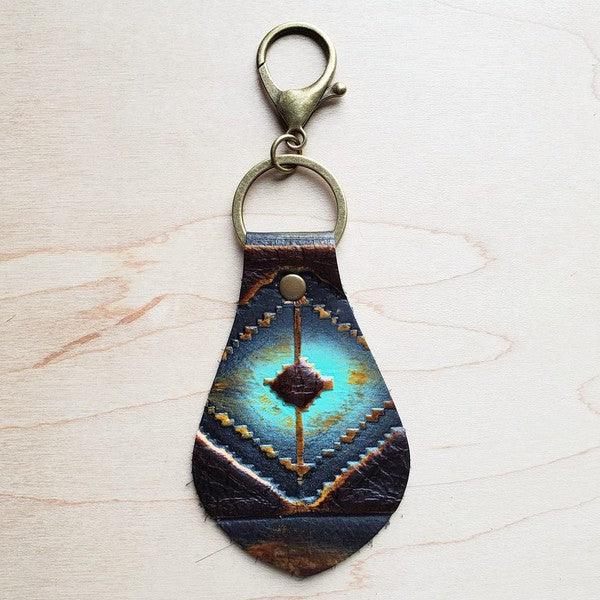 4" Embossed Leather Key Chain - Blue Navajo - Crazy Like a Daisy Boutique #