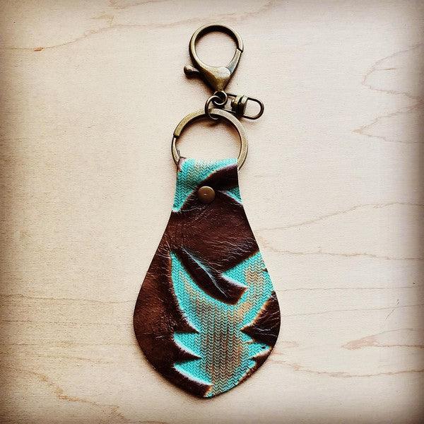 4" Embossed Leather Keychain in Turquosie Laredo - Crazy Like a Daisy Boutique #