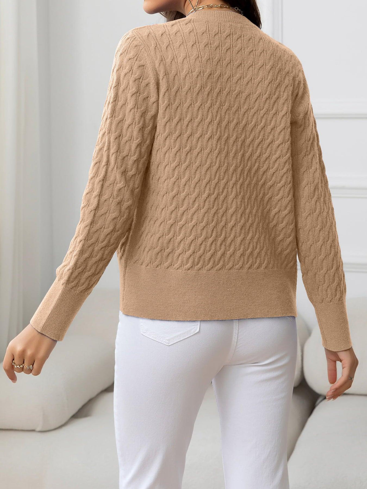 Round Neck Cable-Knit Buttoned Knit Top - Crazy Like a Daisy Boutique #