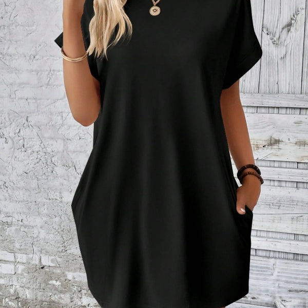 Pocketed Round Neck Short Sleeve Dress - Crazy Like a Daisy Boutique #
