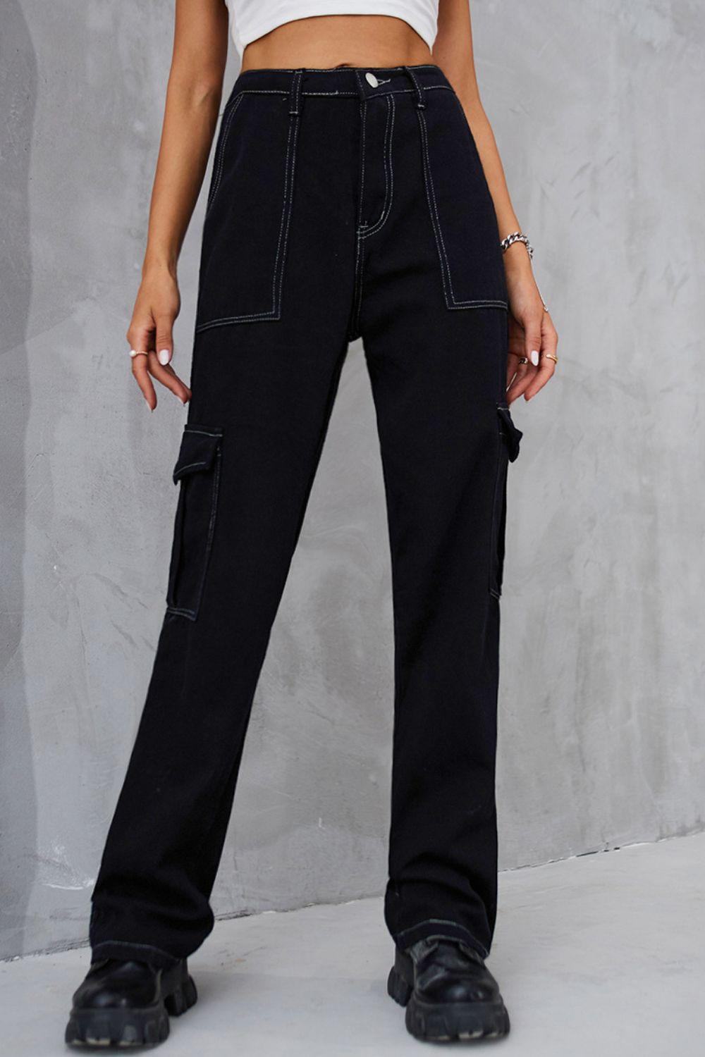 Long Straight Leg Jeans with Pockets - Crazy Like a Daisy Boutique #