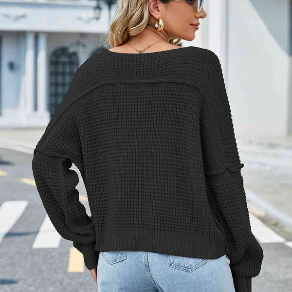 V-Neck Long Sleeve Sweater - Crazy Like a Daisy Boutique #