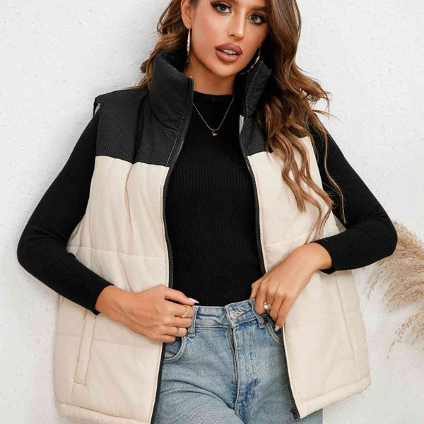 Two-Tone Zip-Up Vest - Crazy Like a Daisy Boutique #