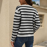 Striped Round Neck Button-Down Dropped Shoulder Cardigan - Crazy Like a Daisy Boutique