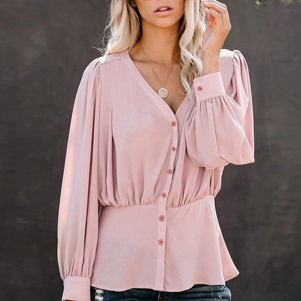 Buttoned Puff Sleeve Blouse - Crazy Like a Daisy Boutique #