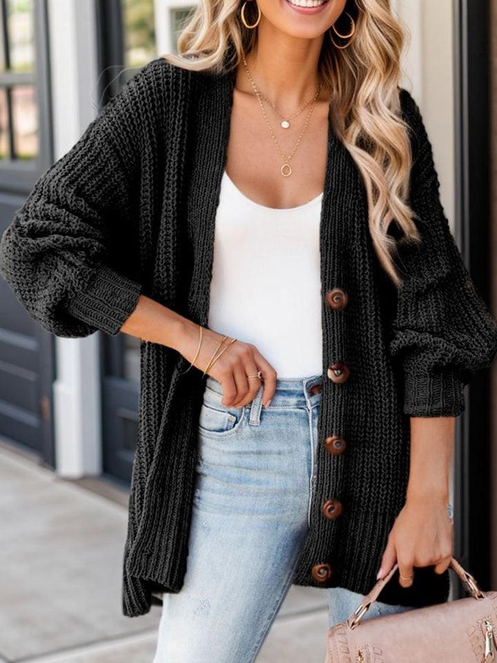 Full Size Button-Up V-Neck Long Sleeve Cardigan - Crazy Like a Daisy Boutique #