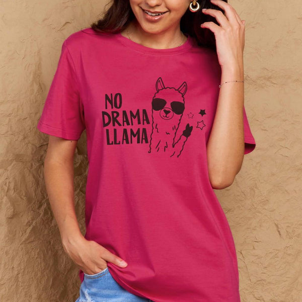 Simply Love Full Size NO DRAMA LLAMA Graphic Cotton Tee - Crazy Like a Daisy Boutique #
