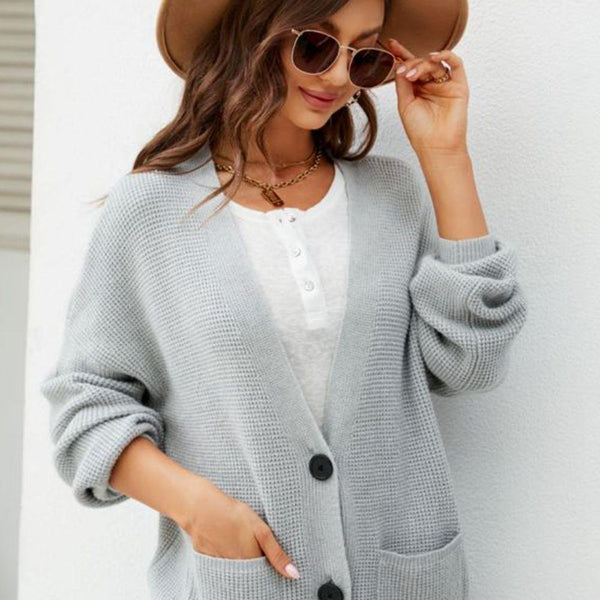 Waffle-Knit Dropped Shoulder Cardigan - Crazy Like a Daisy Boutique #