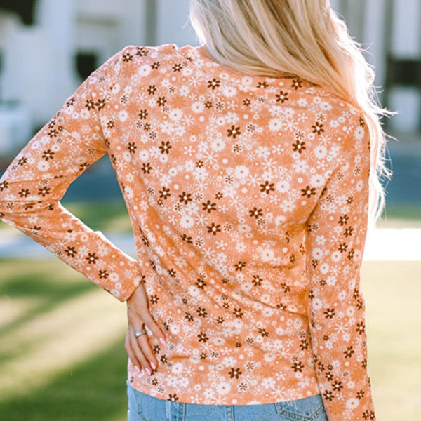 Floral Print Round Neck Long Sleeve Tee - Crazy Like a Daisy Boutique #