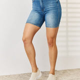 Judy Blue Full Size Tummy Control Double Button Bermuda Denim Shorts - Crazy Like a Daisy Boutique #