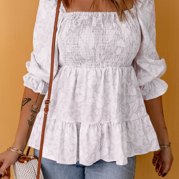 Smocked Square Neck Flounce Sleeve Blouse - Crazy Like a Daisy Boutique #