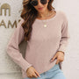 Ribbed Openwork Sleeve Round Neck Pullover Sweater - Crazy Like a Daisy Boutique #