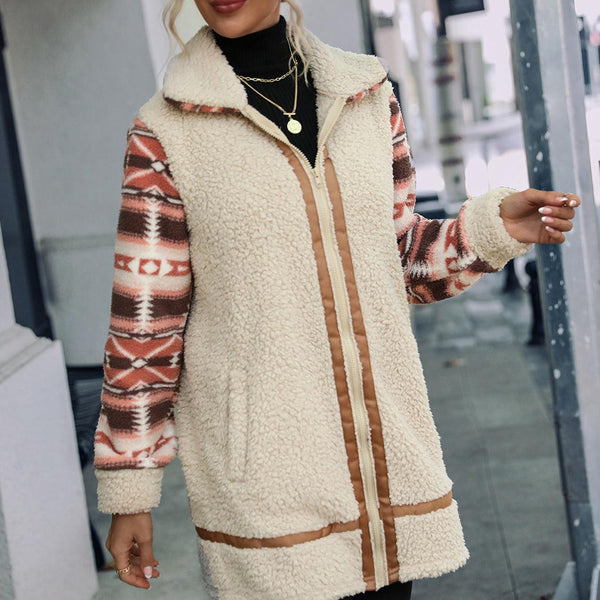 Geometric Zip-Up Collared Sherpa Jacket - Crazy Like a Daisy Boutique #