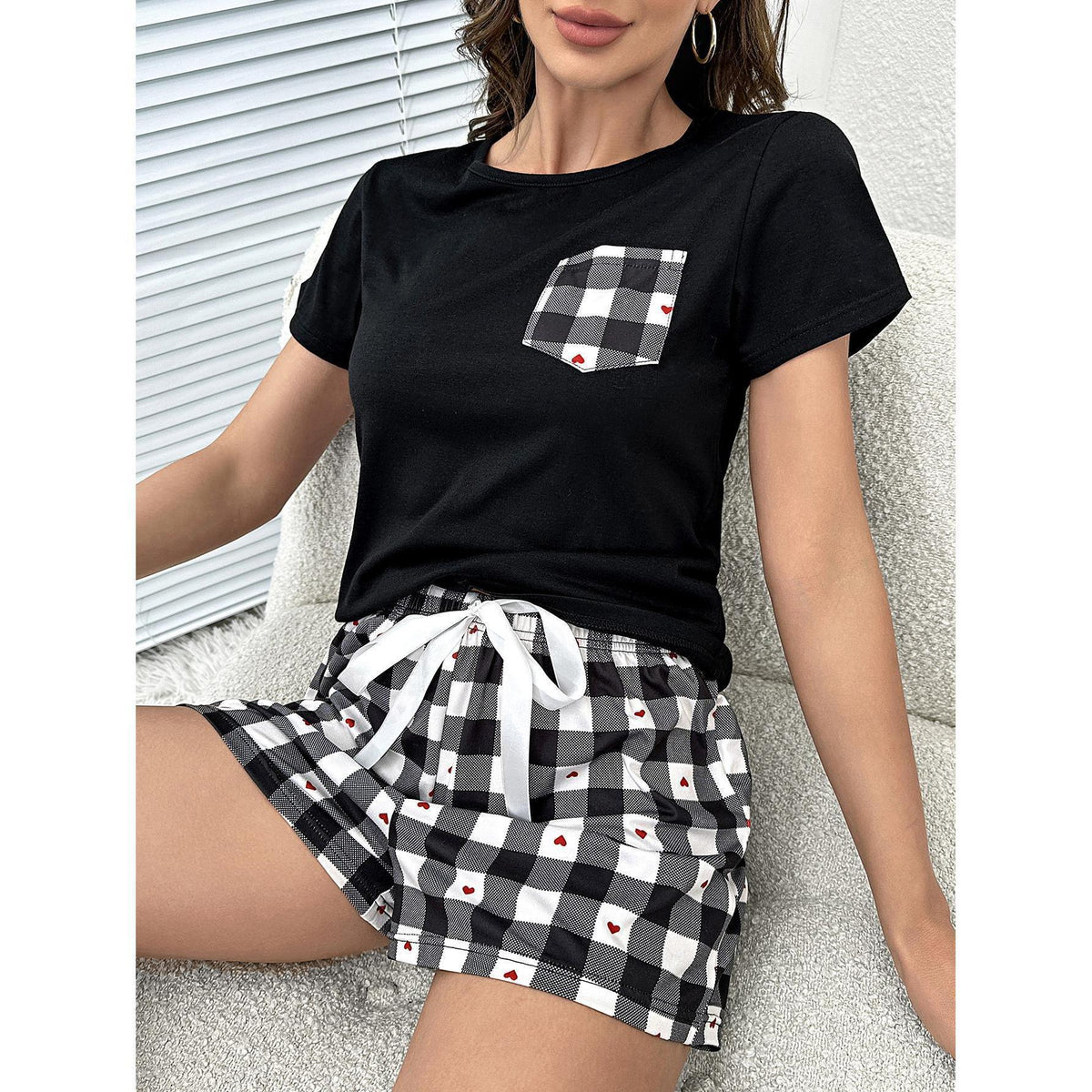Plaid Heart Top and Shorts Lounge Set - Crazy Like a Daisy Boutique #