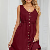 Buttoned Wide Strap Mini Dress - Crazy Like a Daisy Boutique #