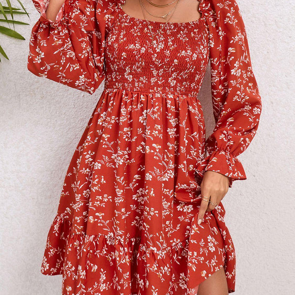Floral Smocked Square Neck Dress - Crazy Like a Daisy Boutique #
