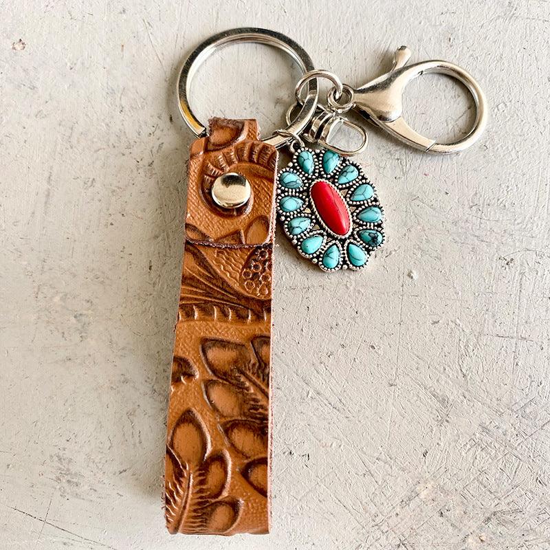 Turquoise Genuine Leather Key Chain - Crazy Like a Daisy Boutique #