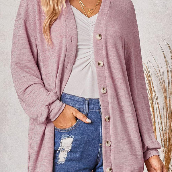 Buttoned V-Neck Long Sleeve Cardigans - Crazy Like a Daisy Boutique #