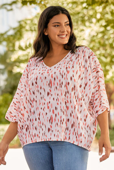 Plus Size Printed V-Neck Blouse - Crazy Like a Daisy Boutique #