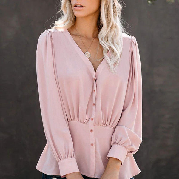 Buttoned Puff Sleeve Blouse - Crazy Like a Daisy Boutique #