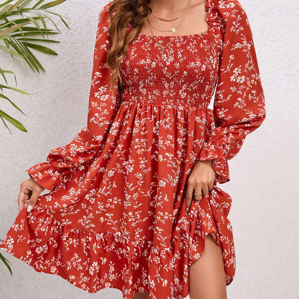 Floral Smocked Square Neck Dress - Crazy Like a Daisy Boutique #