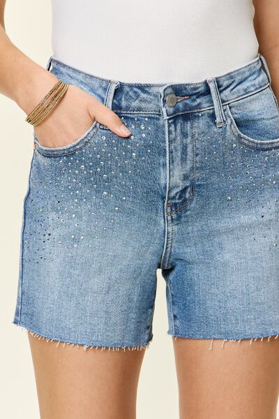 Judy Blue Full Size High Waist Rhinestone Decor Denim Shorts - Crazy Like a Daisy Boutique #