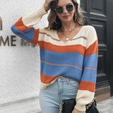 Striped V-Neck Drop Shoulder Sweater - Crazy Like a Daisy Boutique #